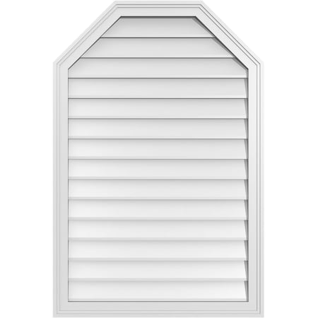 Ekena Millwork Octagonal Top Surface Mount PVC Gable Vent w/ 2"W x 1-1/2"P Brickmould Frame, 28"W x 42"H GVPOT28X4202SN